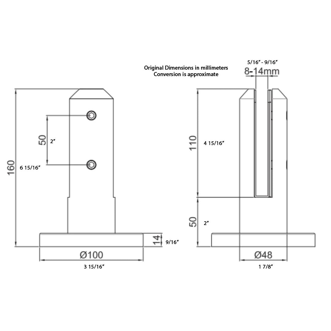Glass Railing Post Round Square Tip