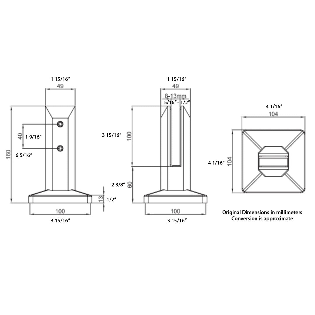 Glass Railing Mini Post Rectangular